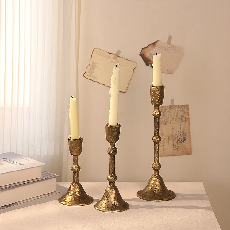 Vintage Gold Taper Candle Holders Set of 3, Luxury Resin Candlesticks for Wedding Centerpiece, Dining Table, Mantle Decor