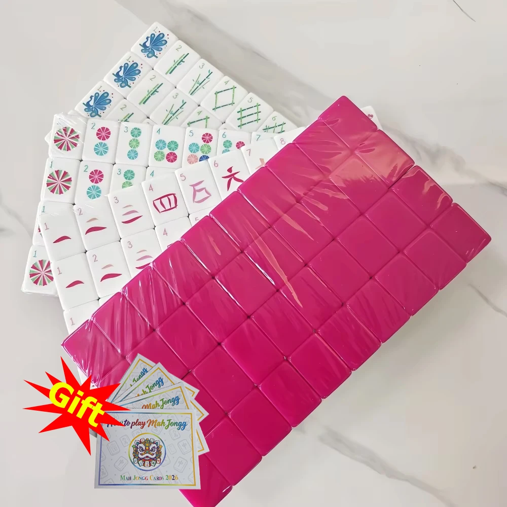 Juego de Mahjong Americano de Lujo Grabado, Fichas de Mahjong Acrílicas de 4 Capas, Fucsia Naranja, Juegos de Mahjong, Regalos de Entretenimiento Familiar