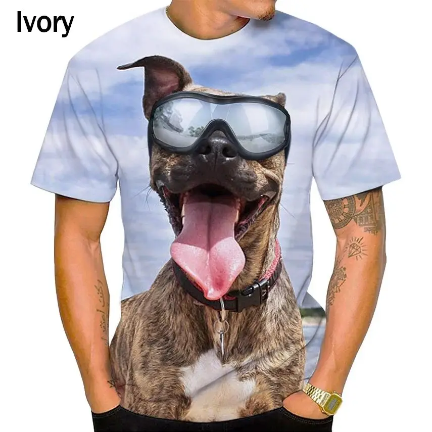 Summer Men Fun Cute Dog Pattern 3d Printed T-Shirt Fashion Casual O Collar Short Sleeve Daily Loose Plus Size Breathable Top