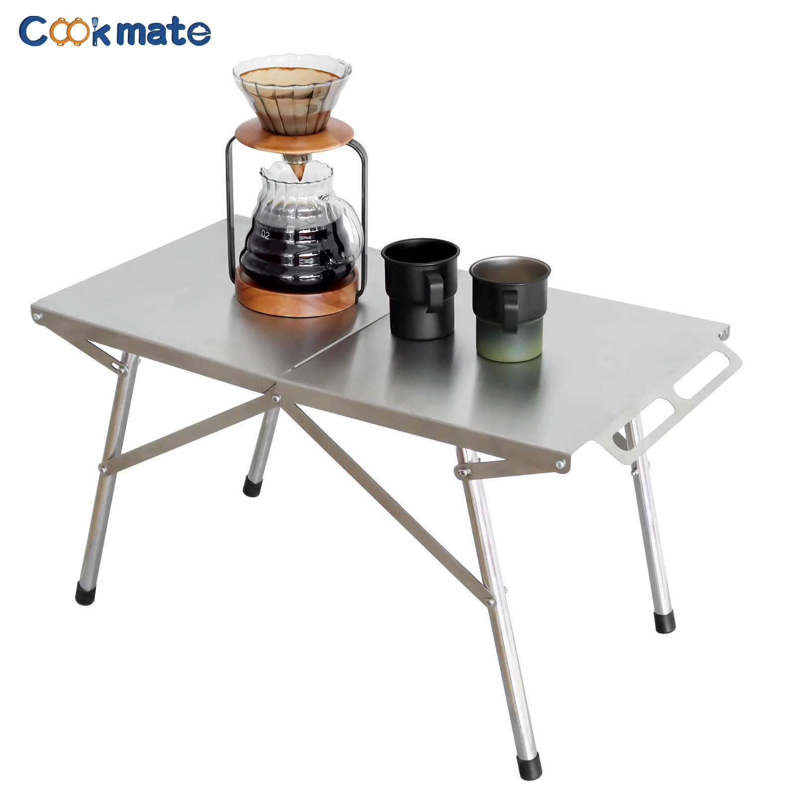 Outdoor Stainless Steel Folding Dining Table Portable with Chairs Picnic Table