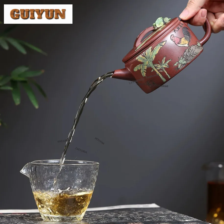 280ml Vintage Yixing Purple Clay Teapots Handmade Large Caliber Pot Raw Ore Di Cao Qing Mud Kettle Chinese Zisha Tea Set Craft