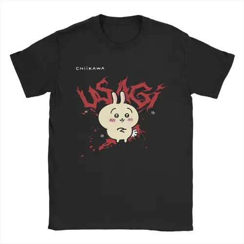 Camiseta Usagi Grunge roja Chiikawa para hombre, ropa de algodón 100% con Meme japonés, camiseta de manga corta con cuello redondo, recién llegada
