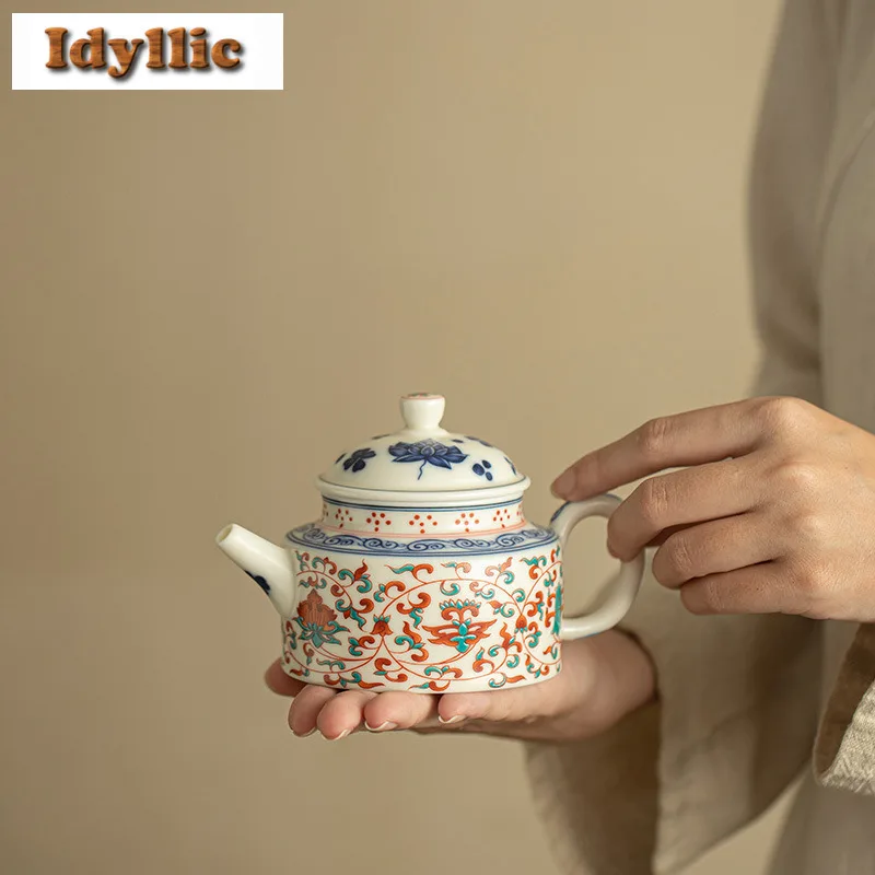 

250ml Famille Rose Interlock Branch Lotus Teapot Retro Tea Infuser Pot Tea Maker Kettle With Ball Hole Tea Ceremony Collection