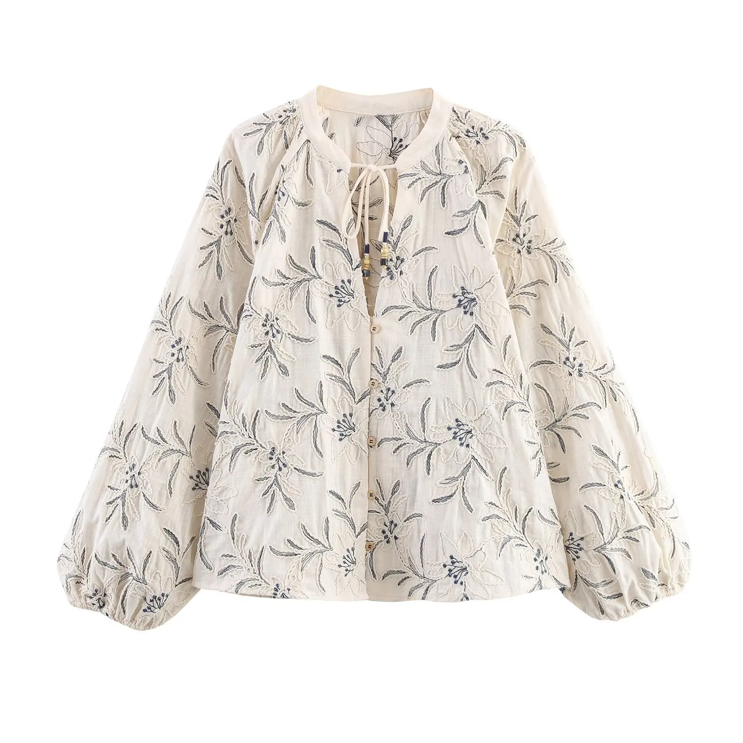 

Женская однобортная рубашка с круглым вырезом и длинным рукавом, прозрачная блузка с вышивкой, осенние новые повседневные модные универсальные блузки