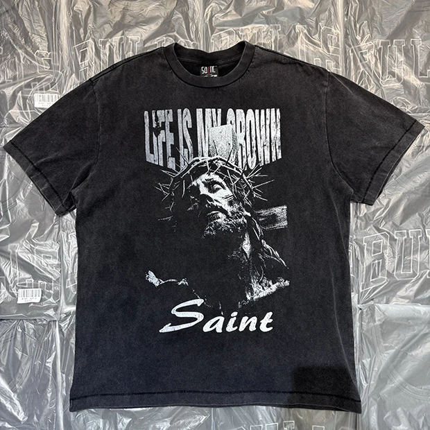 

25SS New Vintage Oversized T-Shirt Saint Casual Fashion American Style Portrait Print Loose Casual Sports Short Sleeve T Shirts