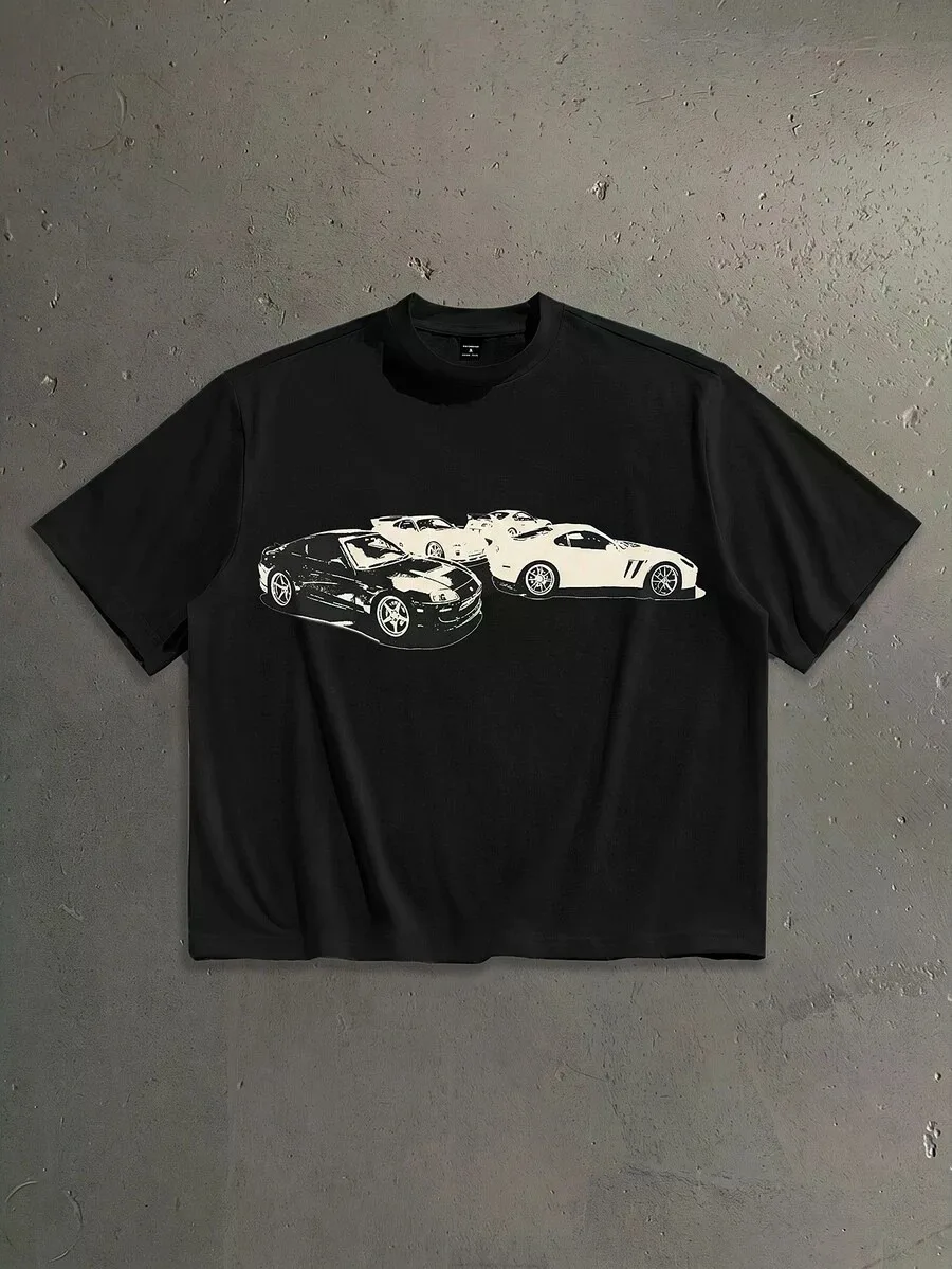 Sports Car Negative Effect Silhouette Men's Standard Fit Light Drop Shoulder Short Sleeve T-Shirt