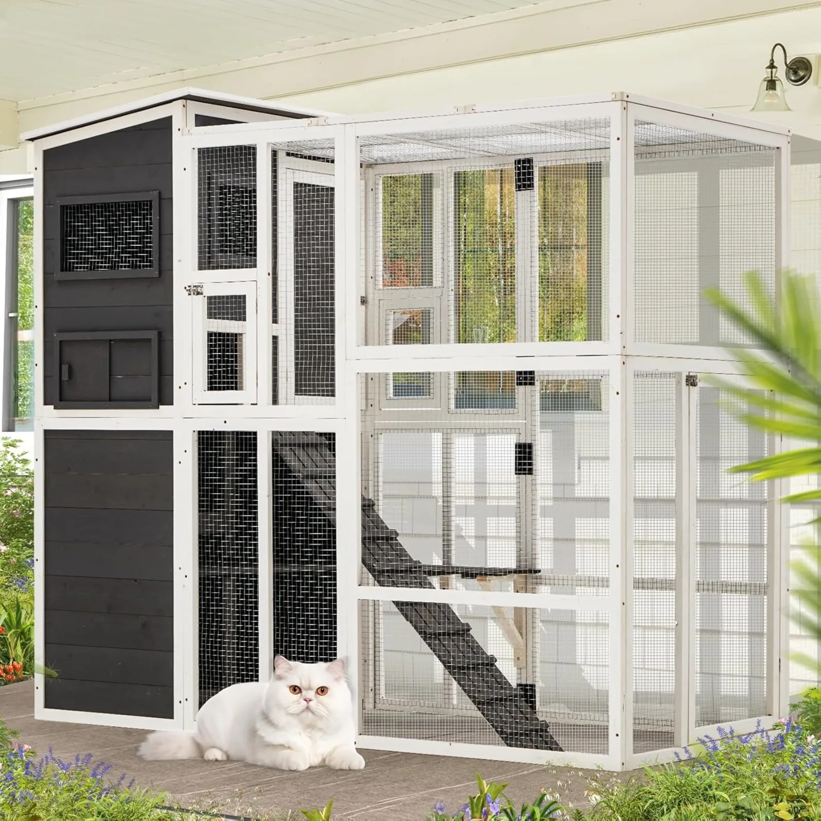 US Outdoor Cat Enclosures Wooden House,Large Catio Outdoor Indoor Cat Enclosures,Large Space Cat ,Catio Outdoor