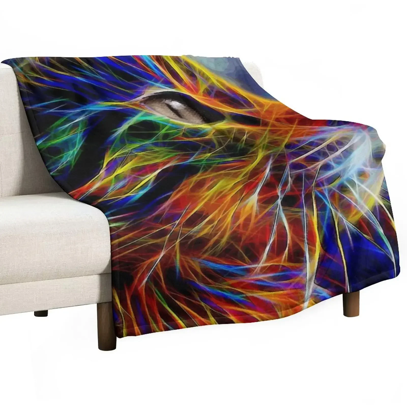 Neon cat, cat, chat, gato, lea roche paintings Throw Blanket Multi-Purpose Camping Hairy Blankets