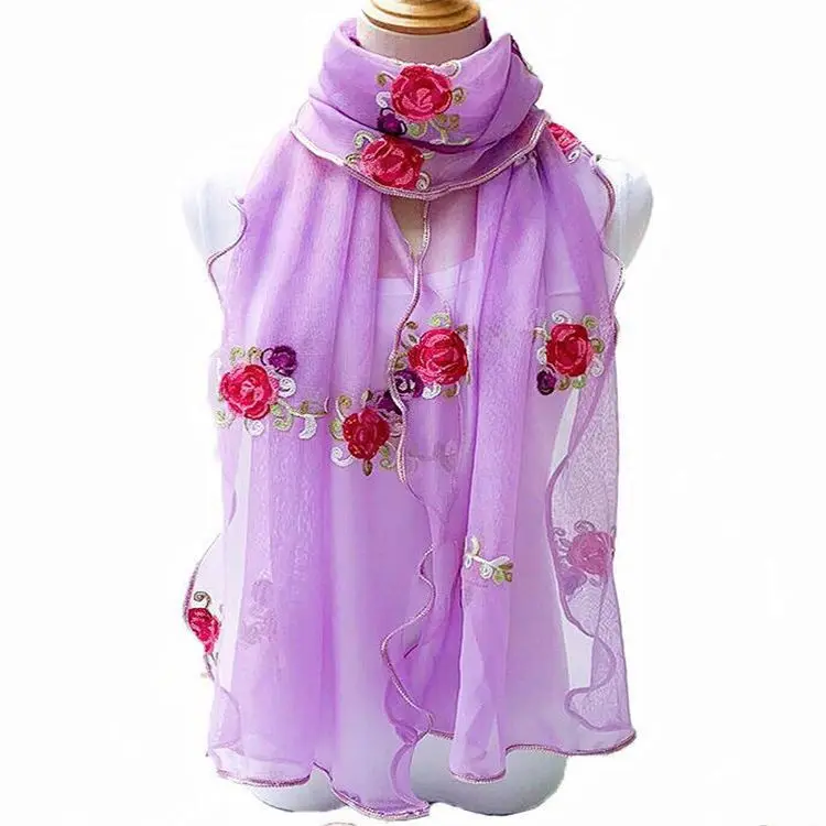 Gegolfde sjaal voor dames Lang borduurwerk Veelzijdige moslimgaassjaal Modieuze danssjaal Trendy