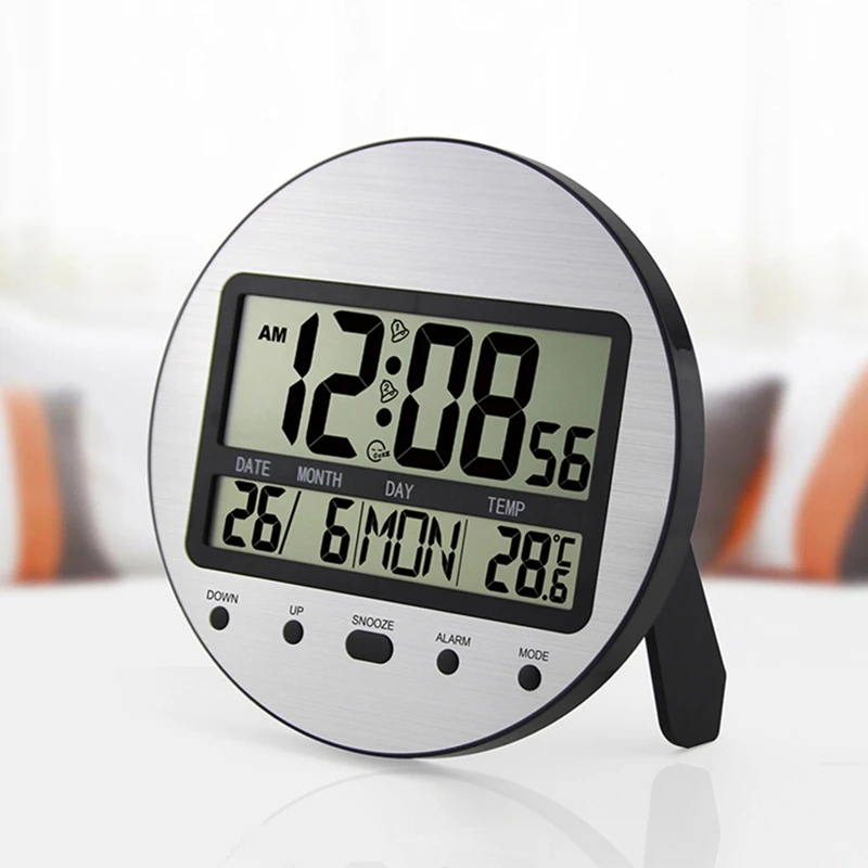 Alarm Clock 12/24 Hour Battery Operated Self-Setting Wall / Desk Mount Calendar Digital Clock For Bedroom Bedside