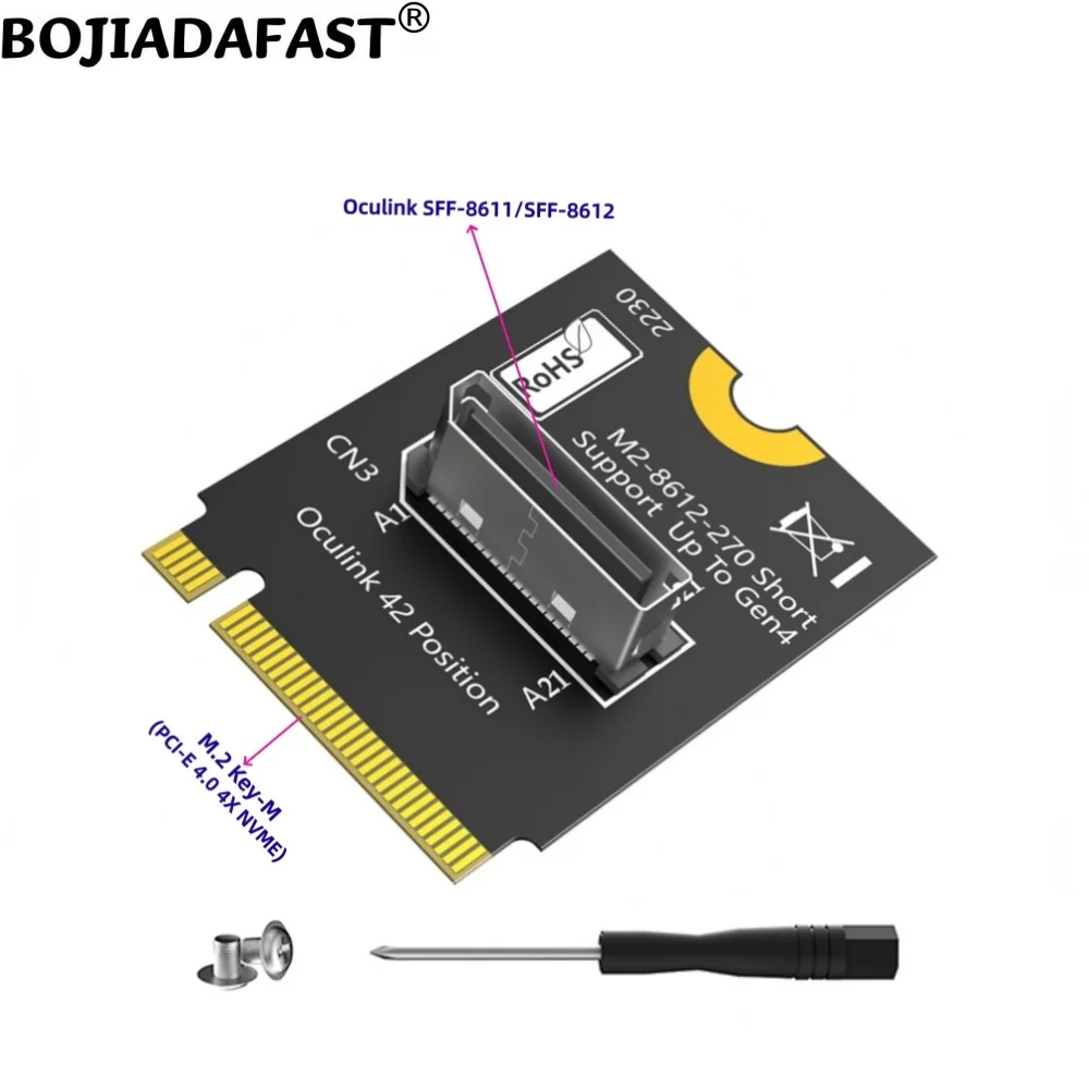 Oculink SFF-8611 SFF-8612 Connector to 2230 NGFF M.2 PCIe 4.0 NVME M-Key Interface Adapter Riser Card - Short Type
