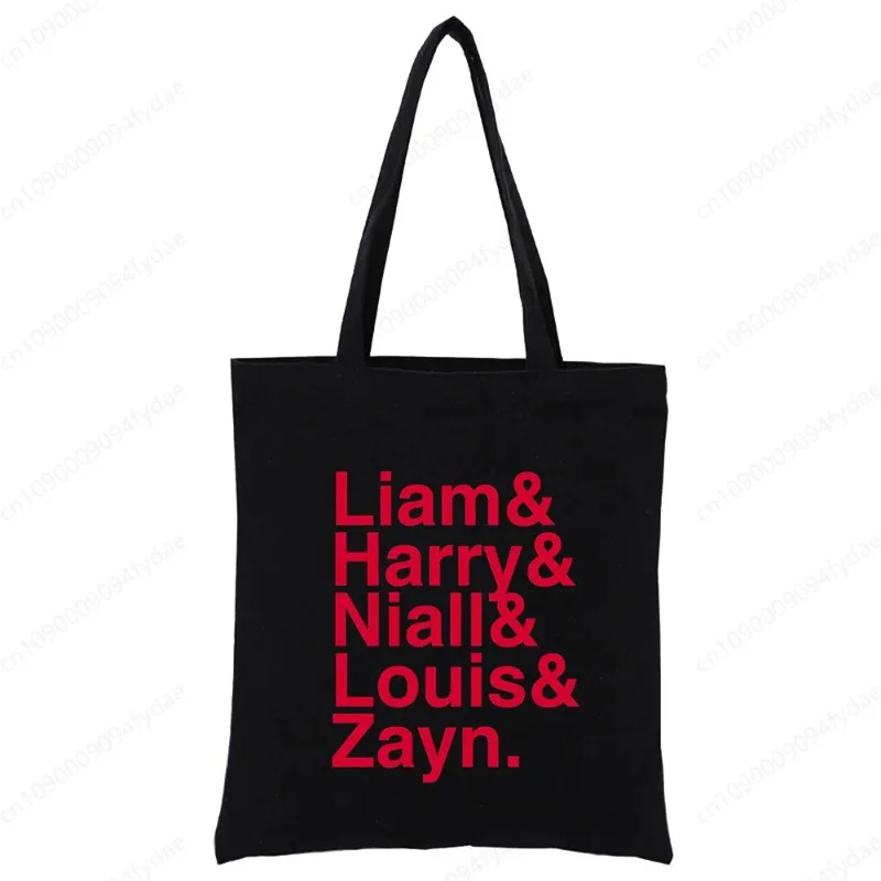 Women Canvas Shoulder Bag One Direction Customize Handbag Ladies Casual Tote Bag Reusable Large Capacity Black Shopping Bag