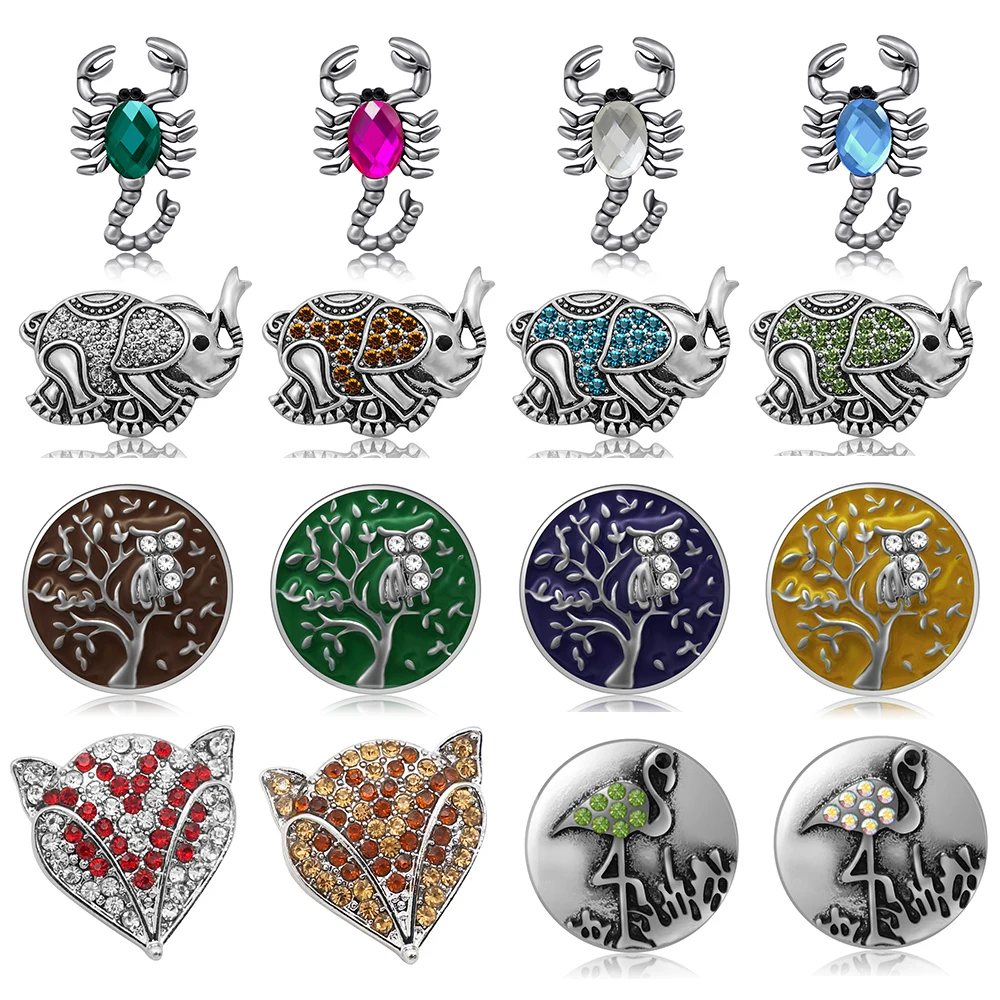 Rhinestone Animals Elephant Owl Fox crane scorpion metal beauty 18mm snap buttons for 18mm snap jewelry Accessories DIY Gifts