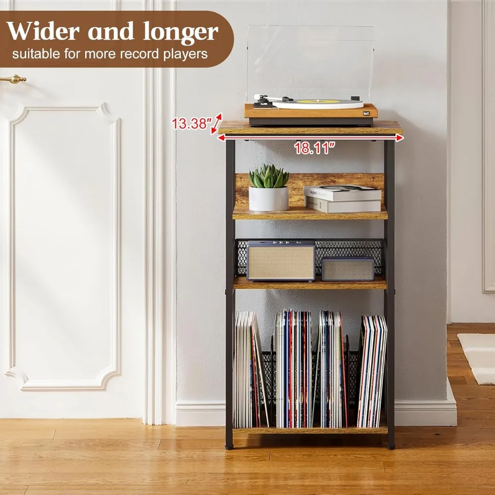 حامل مشغل مع مساحة تخزين تصل إلى 100 ألبوم و40 قرص مضغوط، وحدة تخزين تسجيلات الفينيل من 4 طبقات لغرفة المعيشة، وحامل القرص الدوار #3