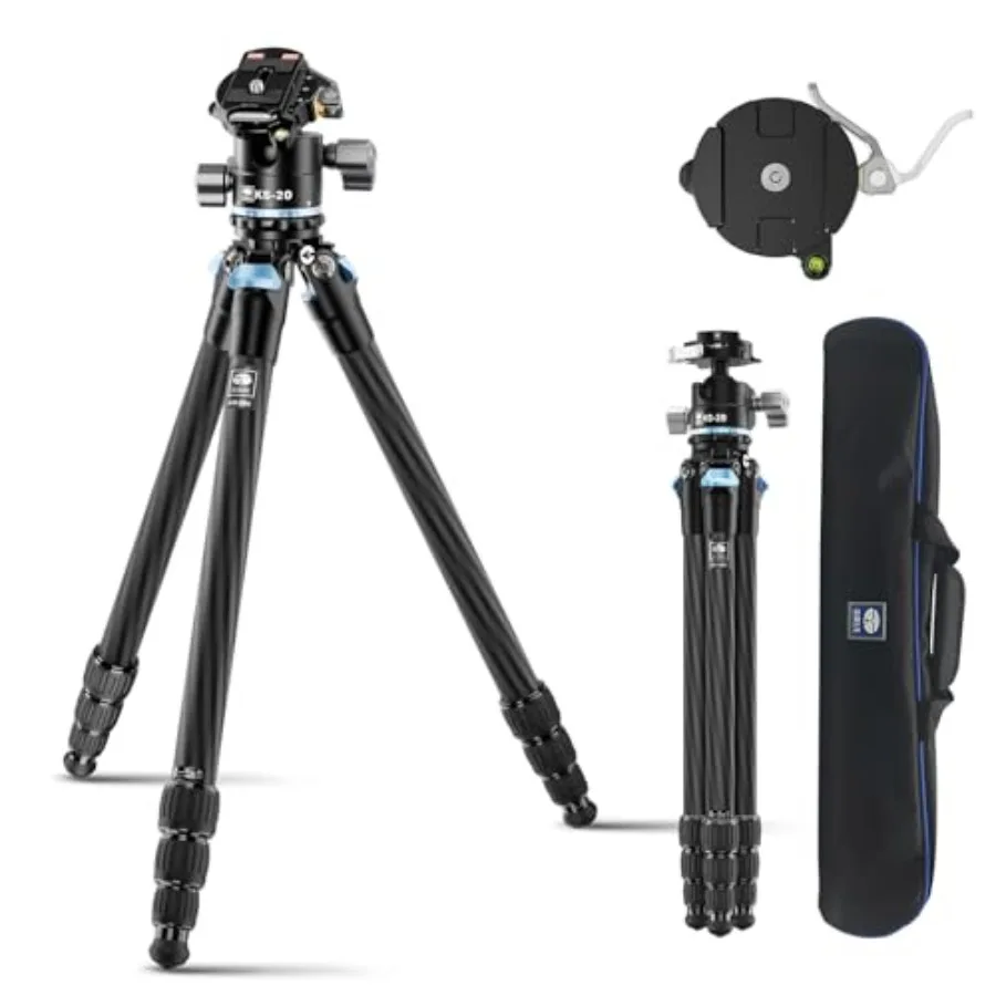 50.2 Carbon Fiber Travel Tripod Compact Professional Camera Tripod with Low Profile Ball Head Quick Release System Load Up to 2
