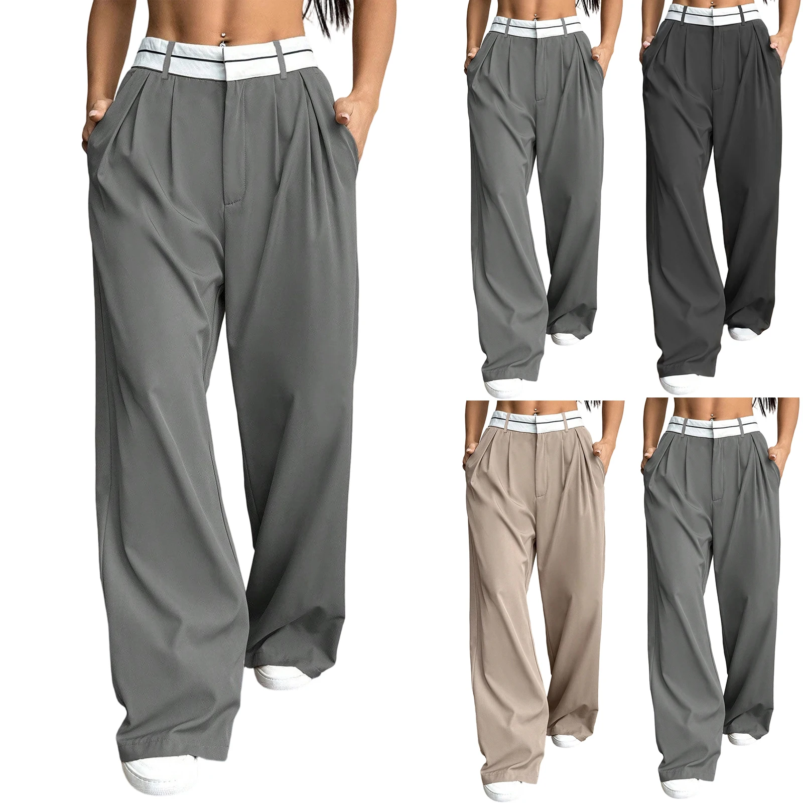 

Базовые однотонные легкие, приятные для кожи костюмные брюки, модные плиссированные широкие повседневные брюки для женщин