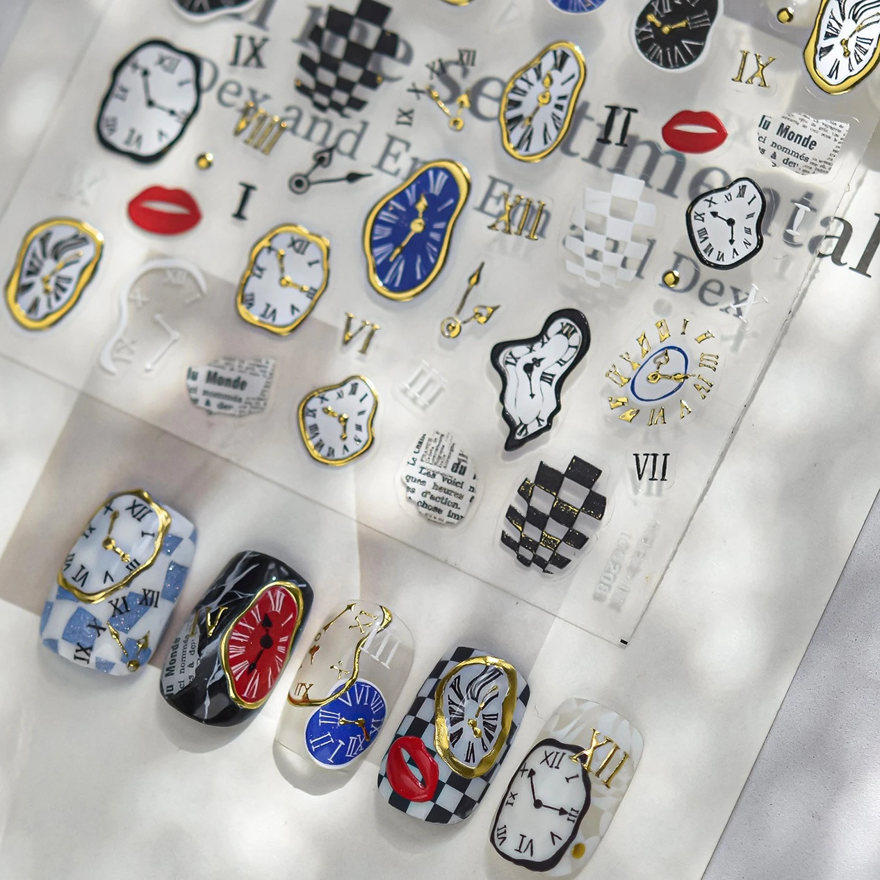 

Transforming Clock Watch Space Warp Roman Numerals Lip Gird Pointer Time Hour and Minute Hands Nail Art Stickers Manicure Decals
