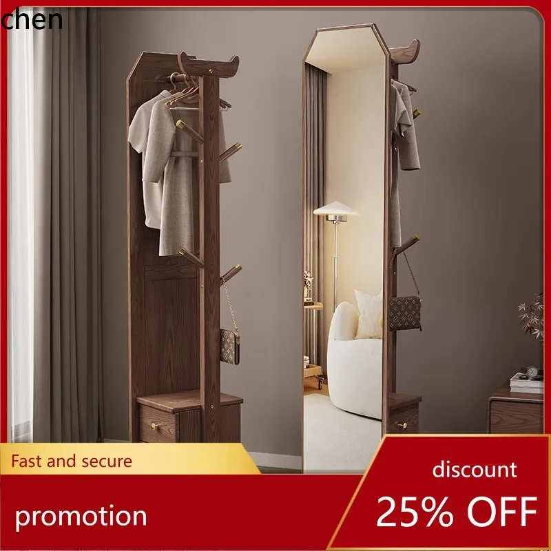 CZ Full-length mirror  solid wood, for home use rotatable and movable, with drawers and clothes rack, fitting mirror