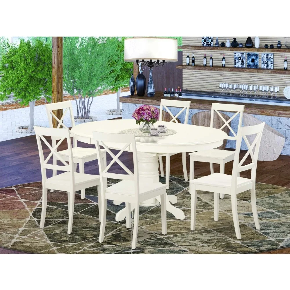 AVBO7-LWH-W Dining Room Table Set - 6 Kitchen Dining Chairs with Wooden Seats - A wonderful butterfly leaf dining table