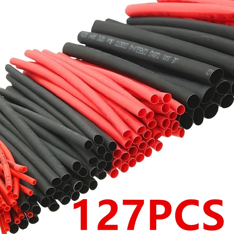 127pcs Black Red Heat Shrink Tubing 2:1 Assortment Polyolefin Tube Car Cable Sleeving Wrap Wire Kit