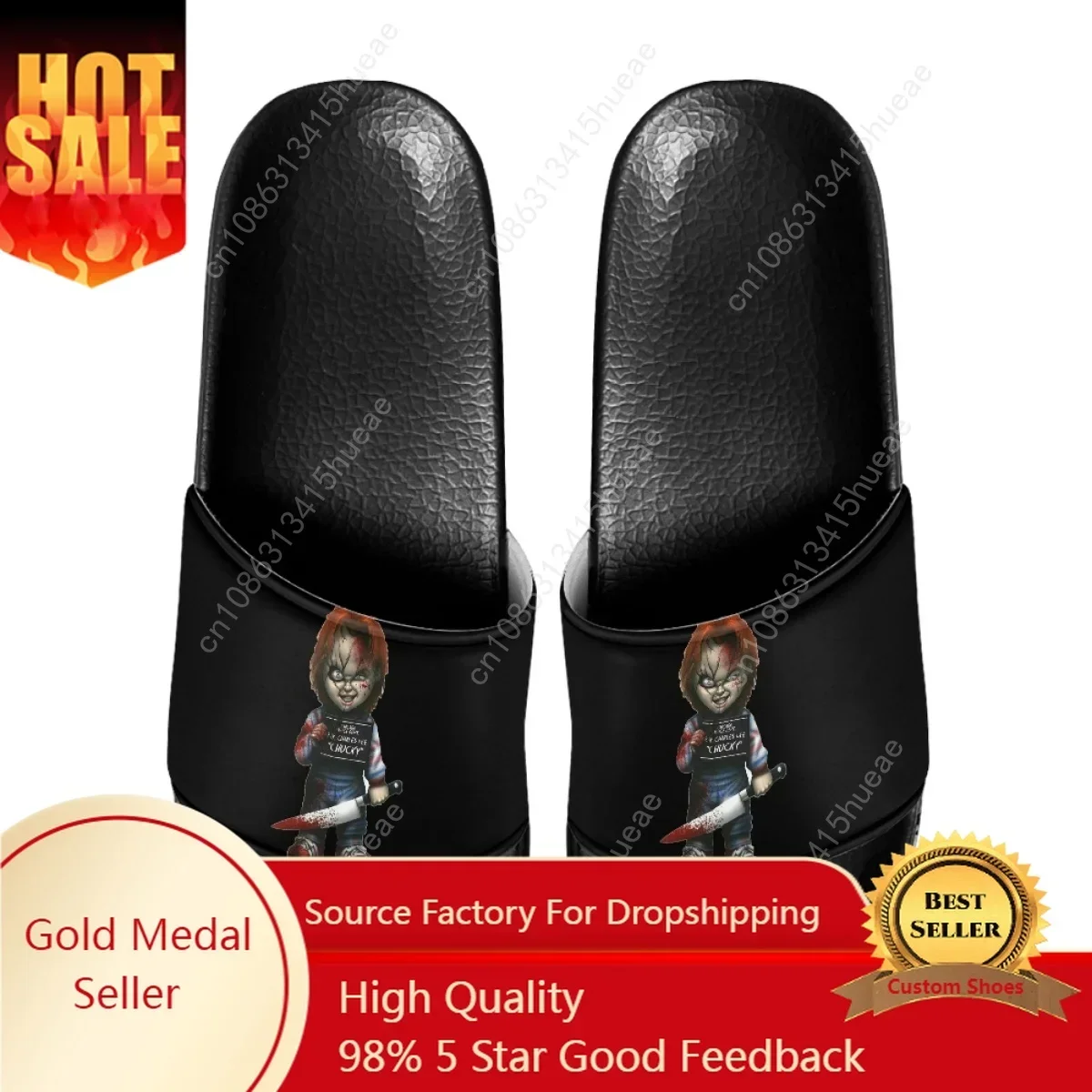 

Chucky Print Black Soft Sole Shower Slippers Scary Halloween Gift Fashion Summer Lightweight Sandals for Women Home Non-Slip