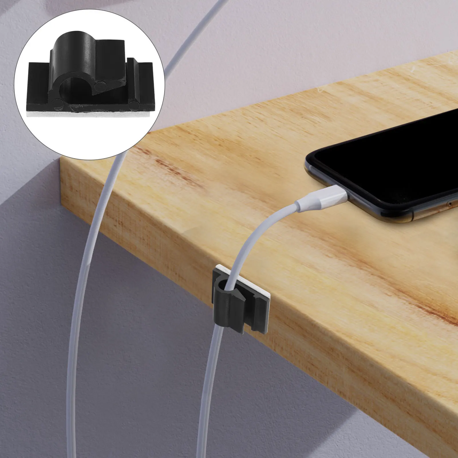 

50Pcs Line Clips Cable Management Clips Self Adhesive for Cords Wires Headphones USB Organizer Desk Clean Up Black
