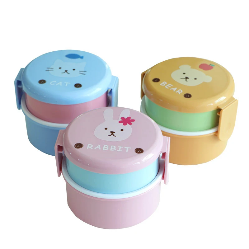 Scatola da pranzo per animali da 540ml scatola da pranzo per bambini rotonda a doppio strato giapponese Mini Bento Box scatola per Snack per bambini scatola per il pranzo per bambini a microonde