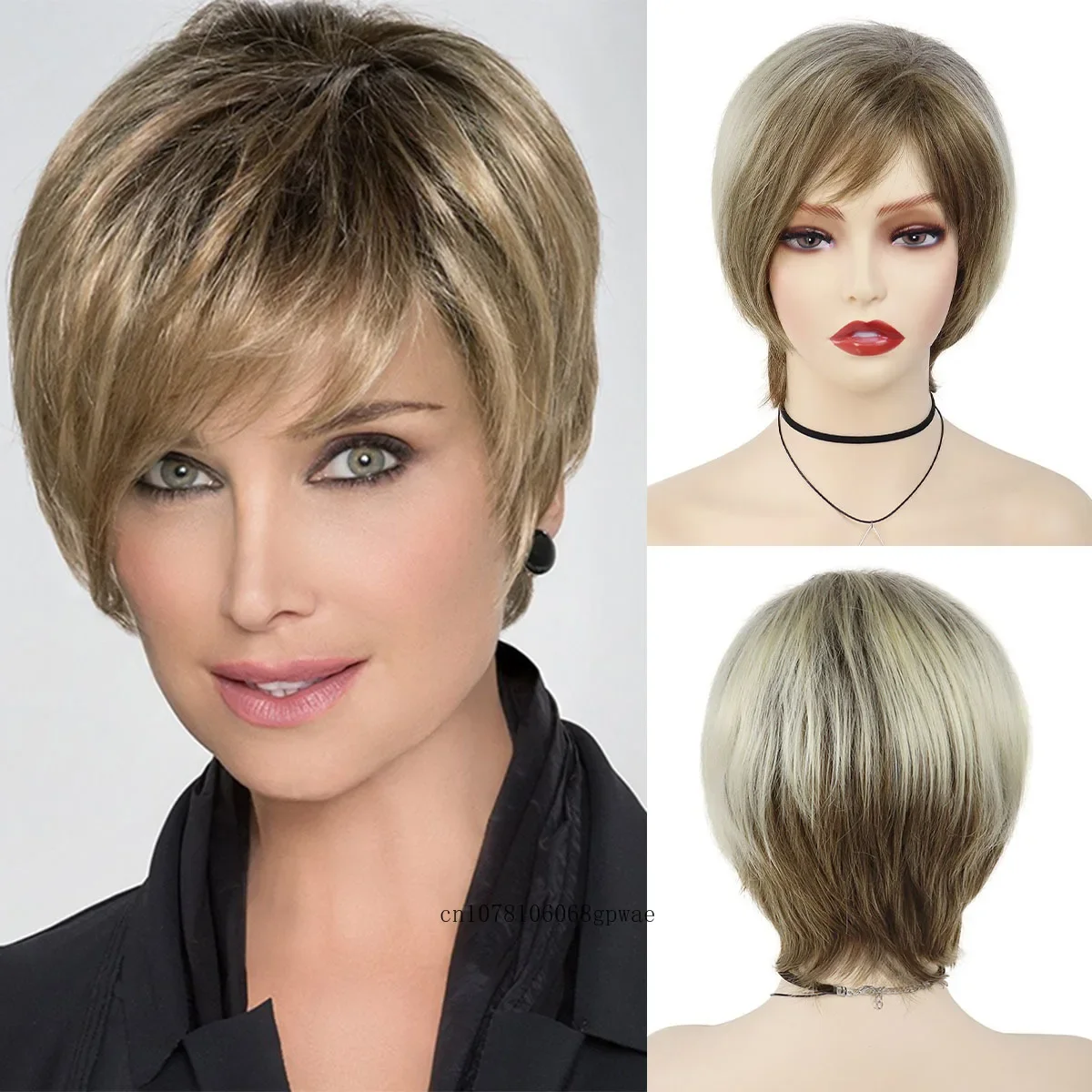 

Synthetic Short Wig for Women Ombre Blonde Wig with Bangs Natural Straight Hair Daily Cosplay Halloween Party Heat Resistant