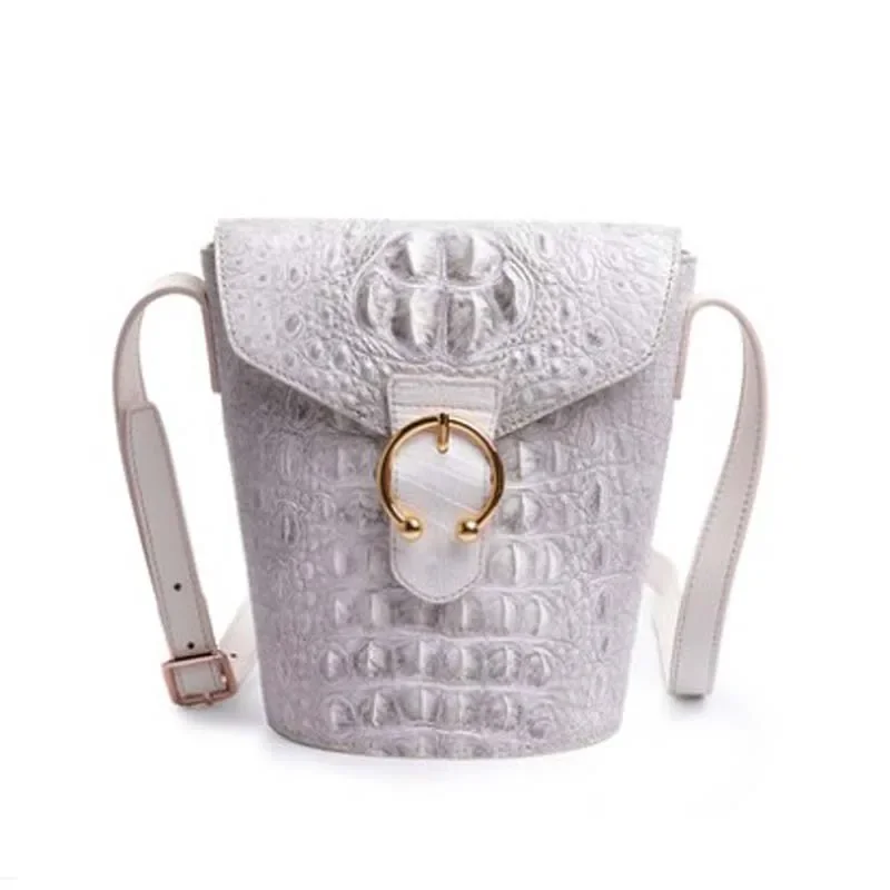 

ouluoer new crocodile Female bag fashion Women single shoulder bag Bucket white