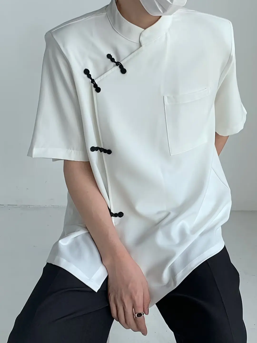 

Chinese Style Tang Suit for Men Traditional Retro Short Sleeved Shirt Summer Thin Style Black White Daily Casual Upper Garment