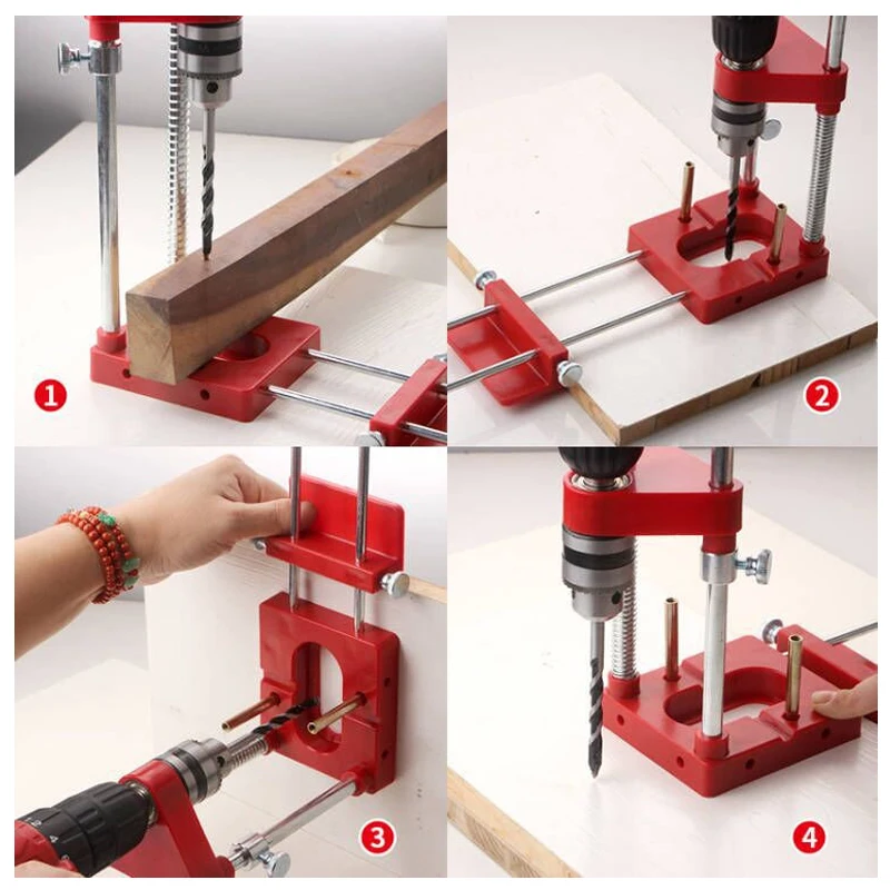 Woodworking Drill Locator Drilling Jig Punch Locator Holder Drill Guide Fixture with Scale Precise Positioner Woodworking Tool