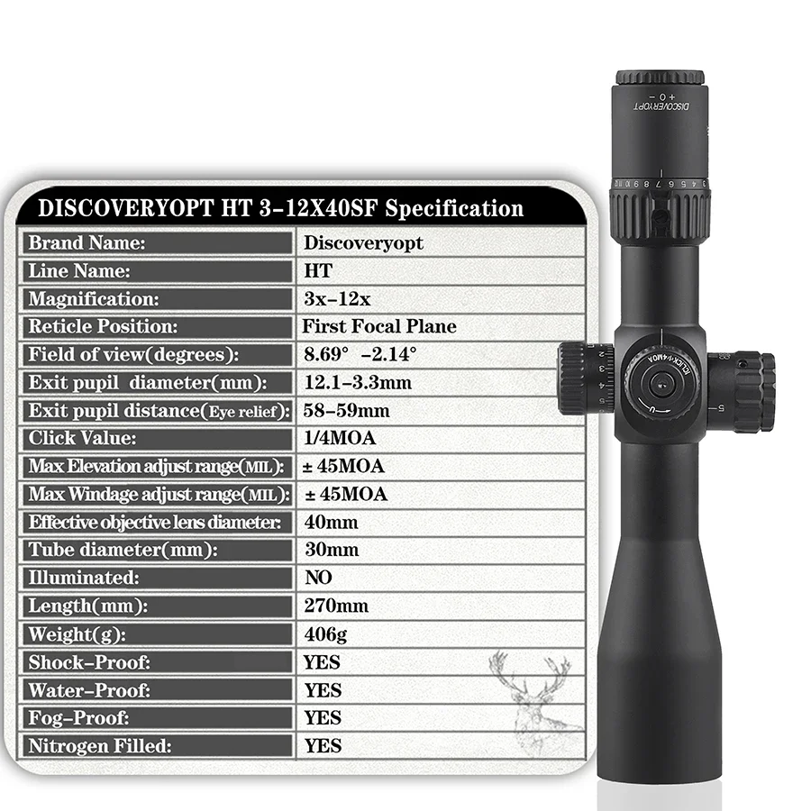 Discovery HT 3-12/4-16/6-24X40SF Compact Riflescope FFP Scope First Focal Plane Sight Mount Glass Etched Reticle Hunting Scope