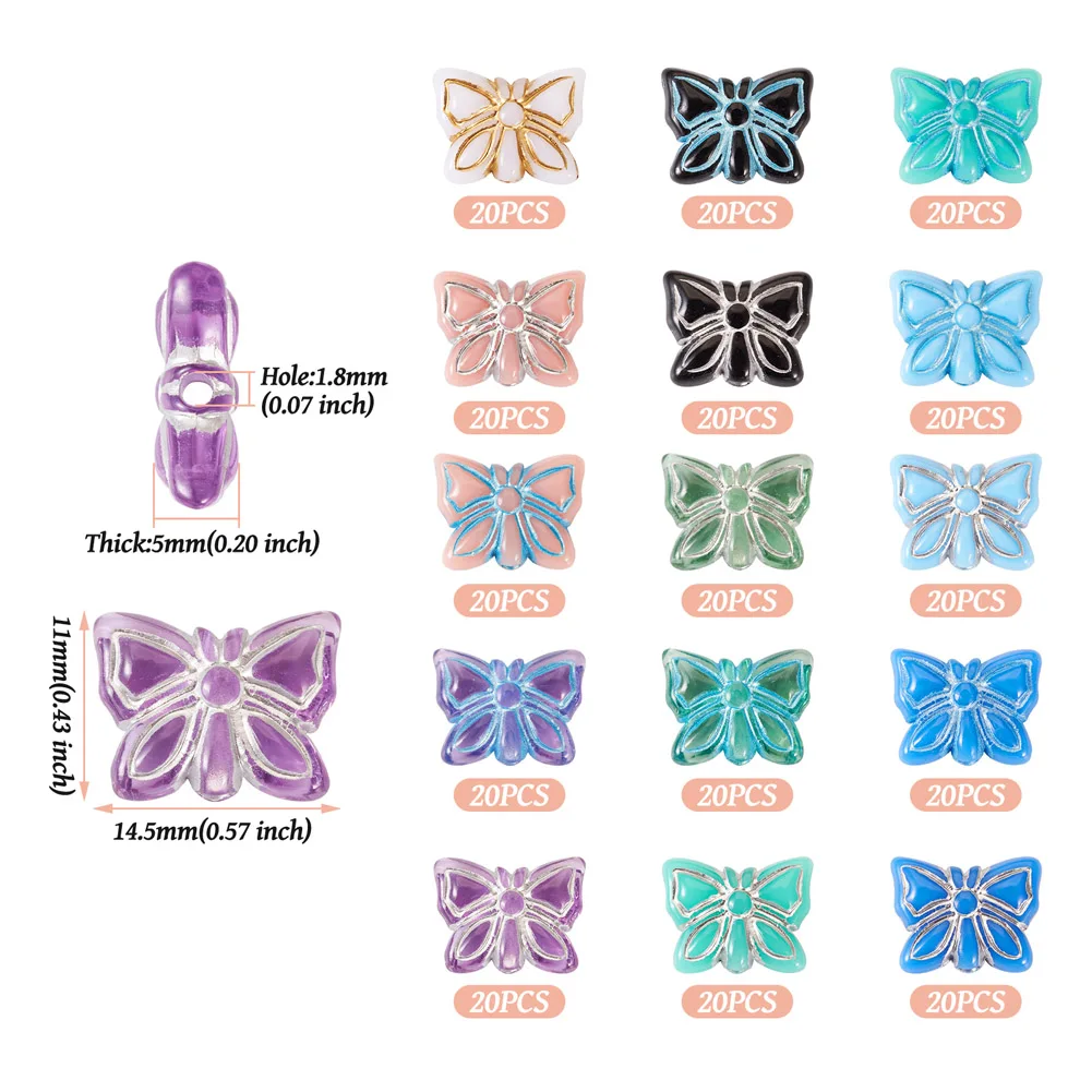 280/300pcs Colorful Butterfly Rose Flower Acrylic Beads Loose Spacer Beads for Diy Earrings Bracelet Jewelry Handcraft Making