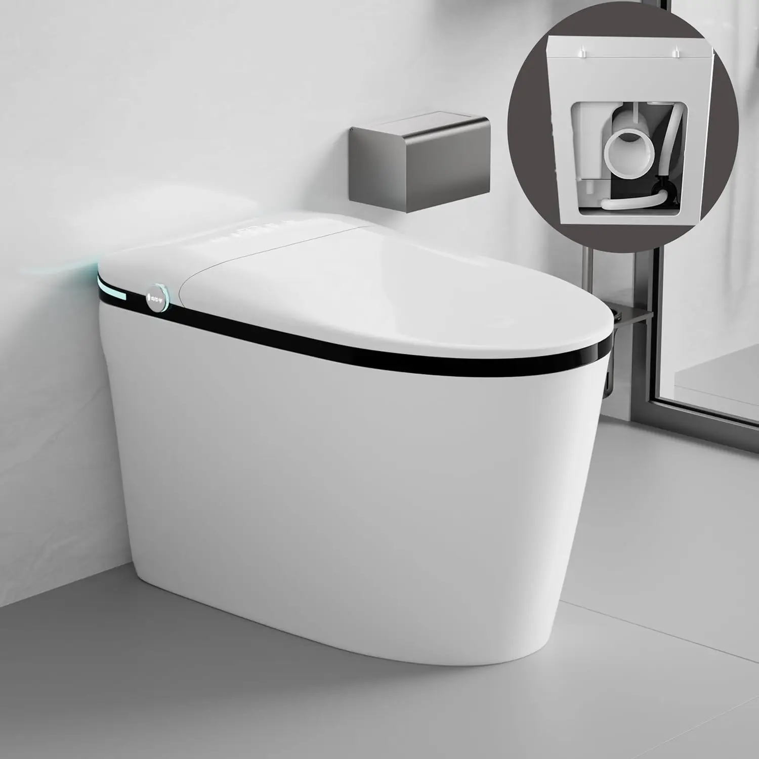 Luxury Rear Discharge Smart Toilet With Bidet Seat, Auto Flush,Warrm Adjusted Heated Seat, Warm Water and Dryer,, Customized
