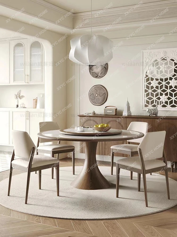 

Dining Table Modern Simple Home Small Apartment round Table Silent Style Solid Wood Embedded round Dining Table and Chair