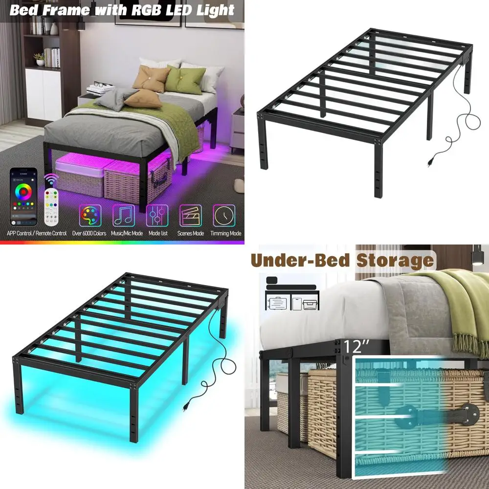 Twin Size 14 Platform Bed Frame with Ample Storage, Durable Metal, Suitable for Kids (Black)