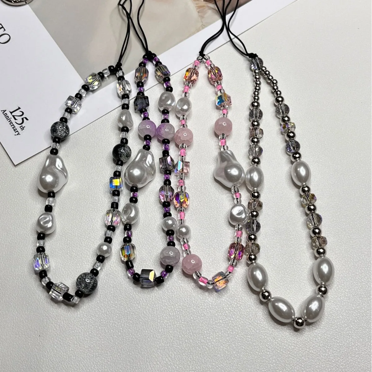 Mobile Phone Chain Beads Baroque Pearl Crystal Rope shaped Pearl Chain Pendant Bag Pendant