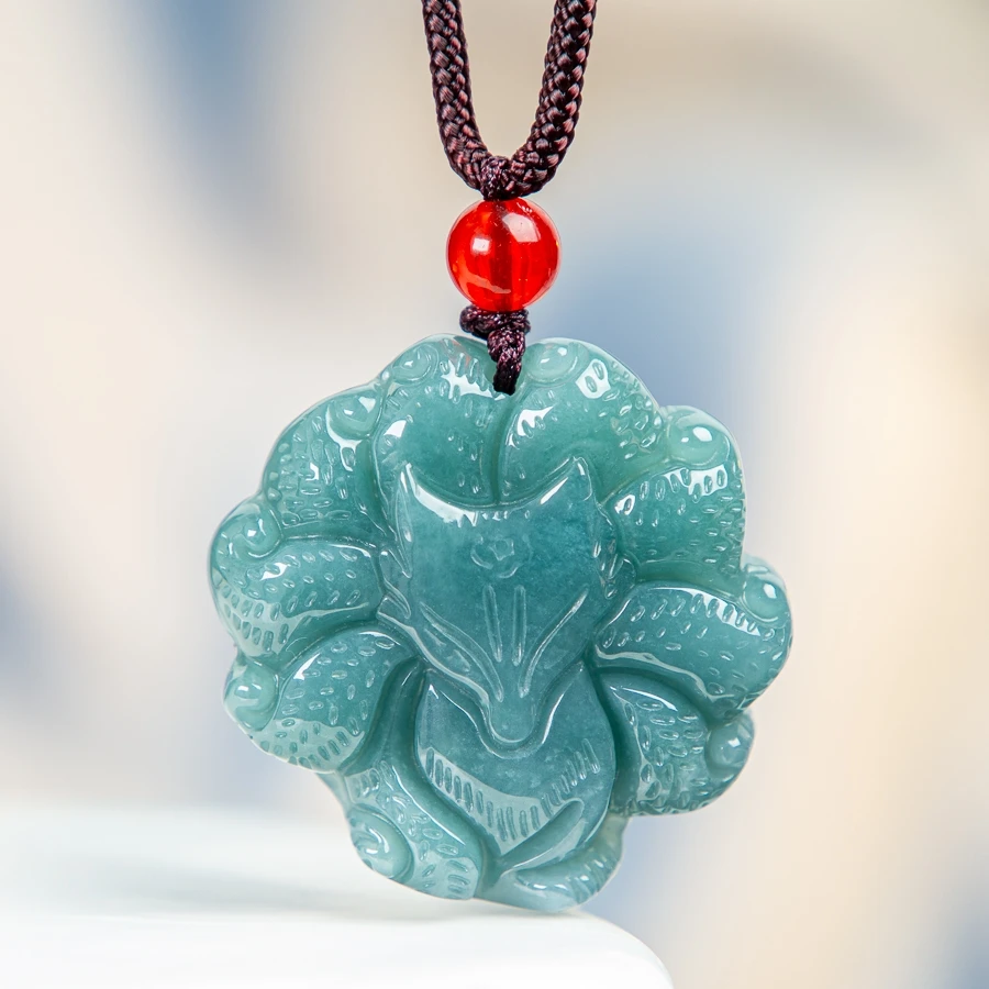 

TIMESWIND Natural A-type Jade Blue Nine-Tailed Fox Lucky women Necklace with Certificate