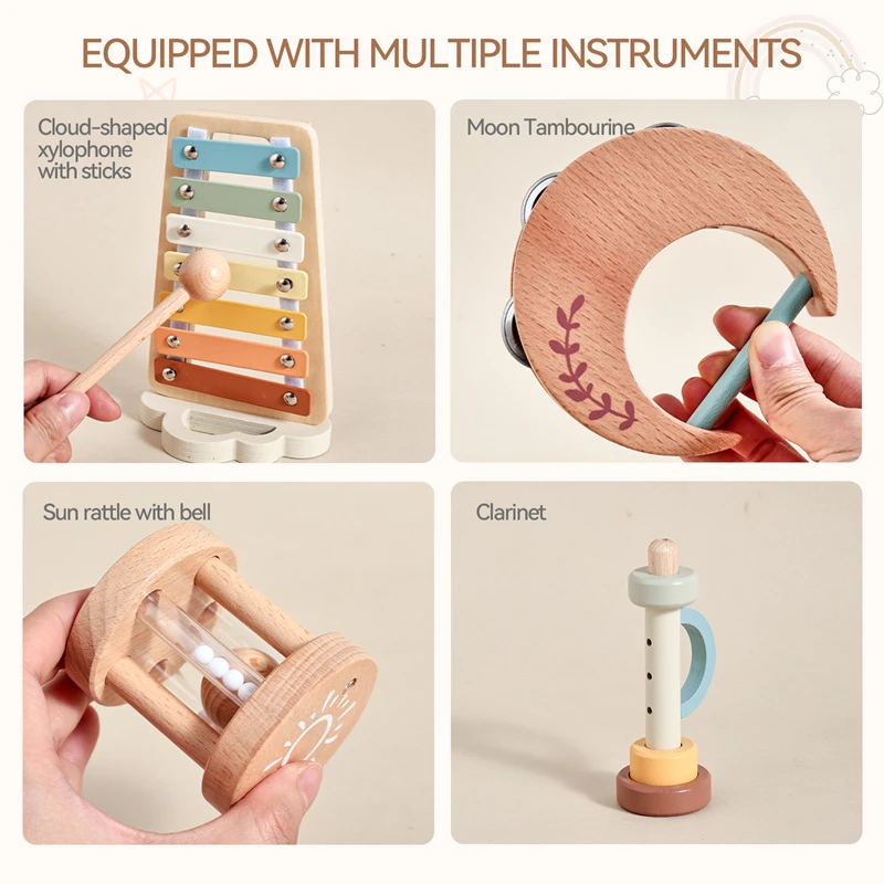 Instrumenty muzyczne Montessori muzyka dla dzieci edukacyjne zabawki oświeceniowe drewniane noworodka Suona grzechotka dzwonienie ksylofon zabawka prezent