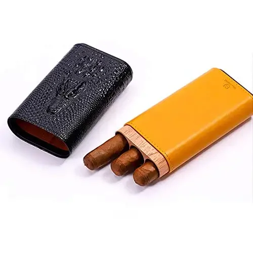 Portable Travel Cigar Case Leather Cigar Holder Case Cedar Wood Lined Humidors Cigar Box 3 Tubes Puro Accessories