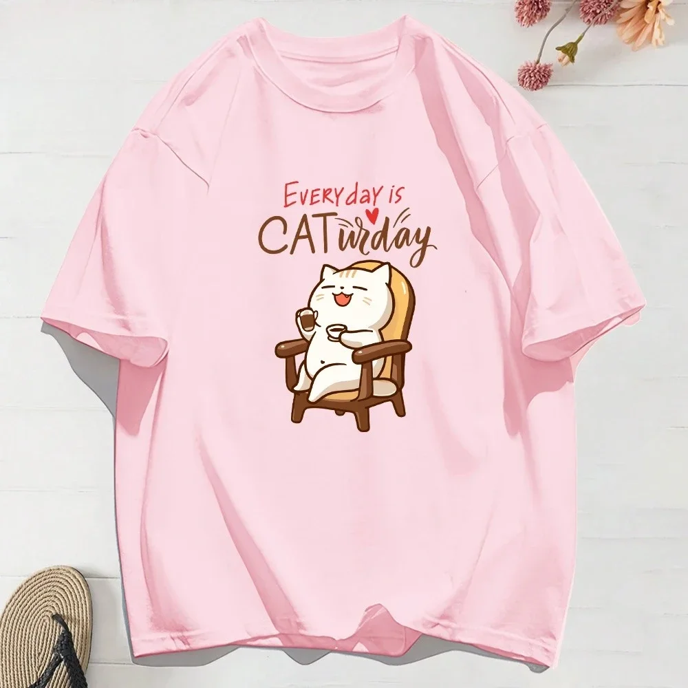 

Every Day Is Cat Widay Coffee Happy Cats Prints Tops Soft O-Neck T Shirt Casual Clothes Women Clothing Summer funny T-Shirts