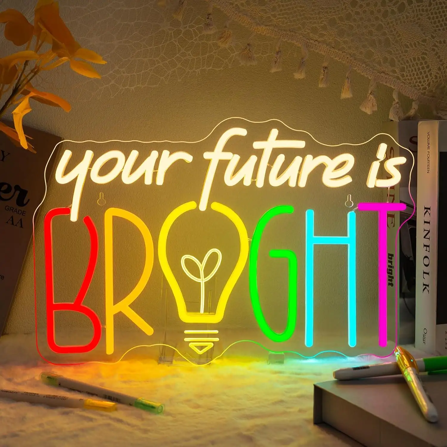 Your Future Is Bright Neon Sign Usb Powered Dimmable Led Neon Light For Teen Bedroom Classroom Dorm Art Decor Gift Night Light