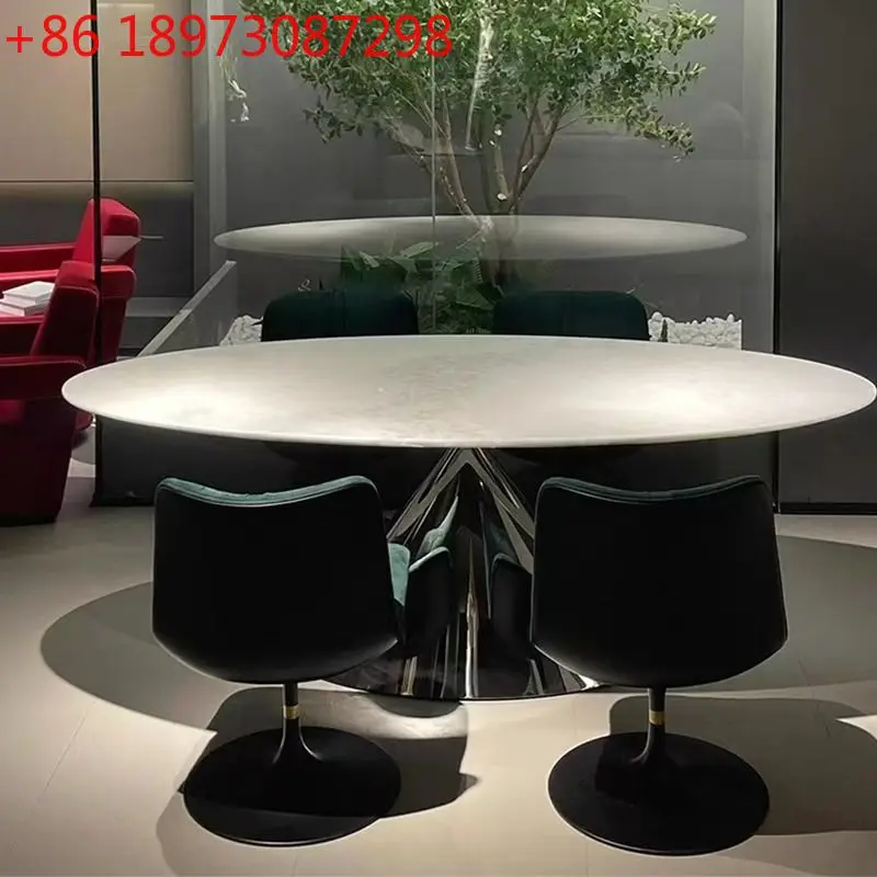 

Обеденный стол из натурального мрамора, суперкристаллический камень, современный простой синий кристалл, летающая тарелка, обеденный стол и стулья
