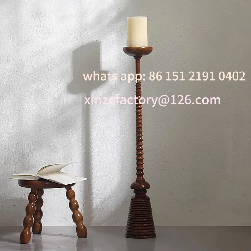 

Customizable retro decorative ornament solid wood candle holder Nanyang style nostalgic home photo props Roman column
