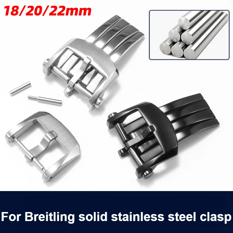 Hochwertiger, solider Edelstahlverschluss für Breitling-Uhrenarmbänder aus Gummi, Leder und Metall mit Faltschließe, Uhrenarmband-Zubehör, 18, 20, 22 mm