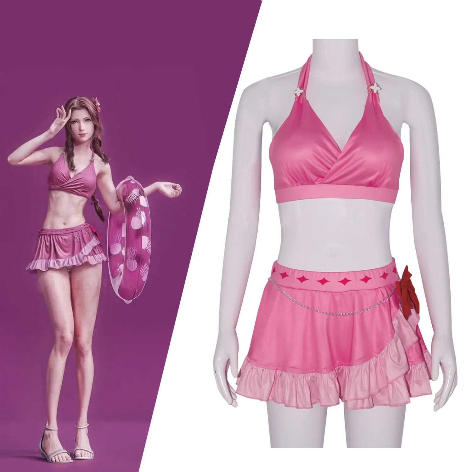 Traje de baño de fantasía para mujer, traje de baño rosa de Anime, juego de rol, ropa de Alicia, Rebirth, Halloween