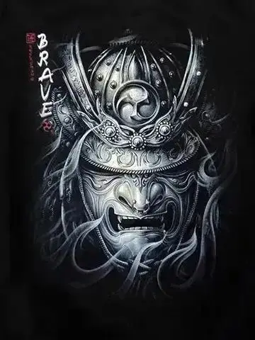 

Japanese Warrior Helmet Mask Tattoo T Shirt. Harajuku Streetwear Short Sleeve 100% Cotton Casual T-shirts Loose Top Sizes S-3XL