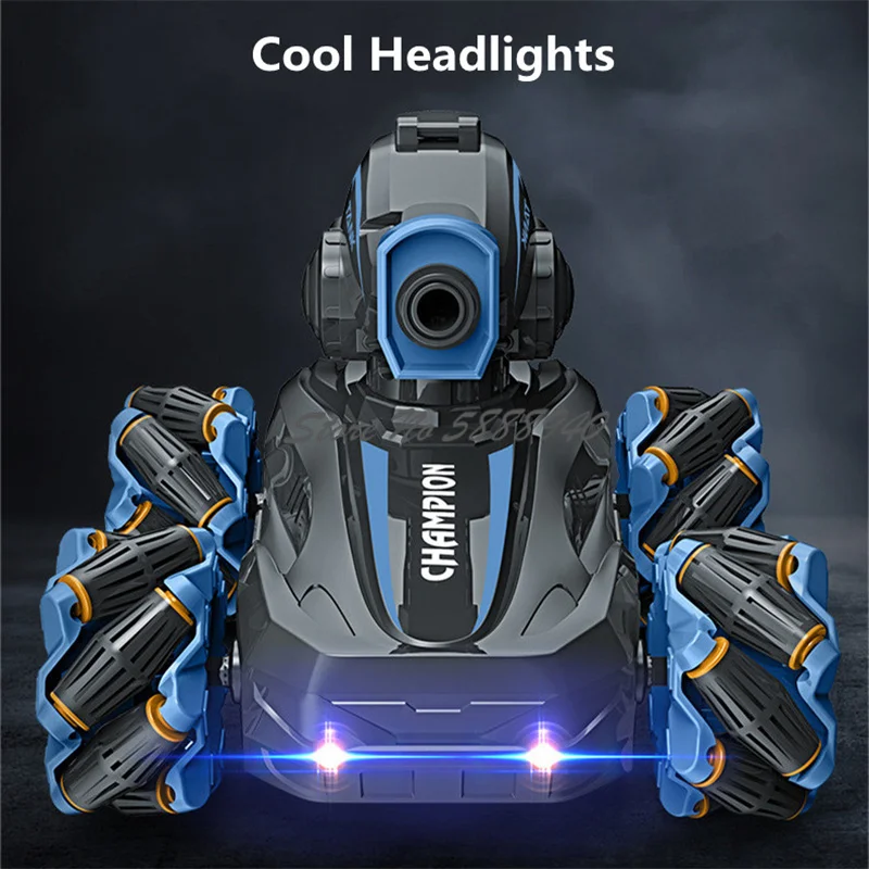 La bataille de balles de lancement simule le spray de fumée du réservoir 2.4G télécommandé 360 ° Montre rotative détection réservoir RC tout Terrain tout Terrain