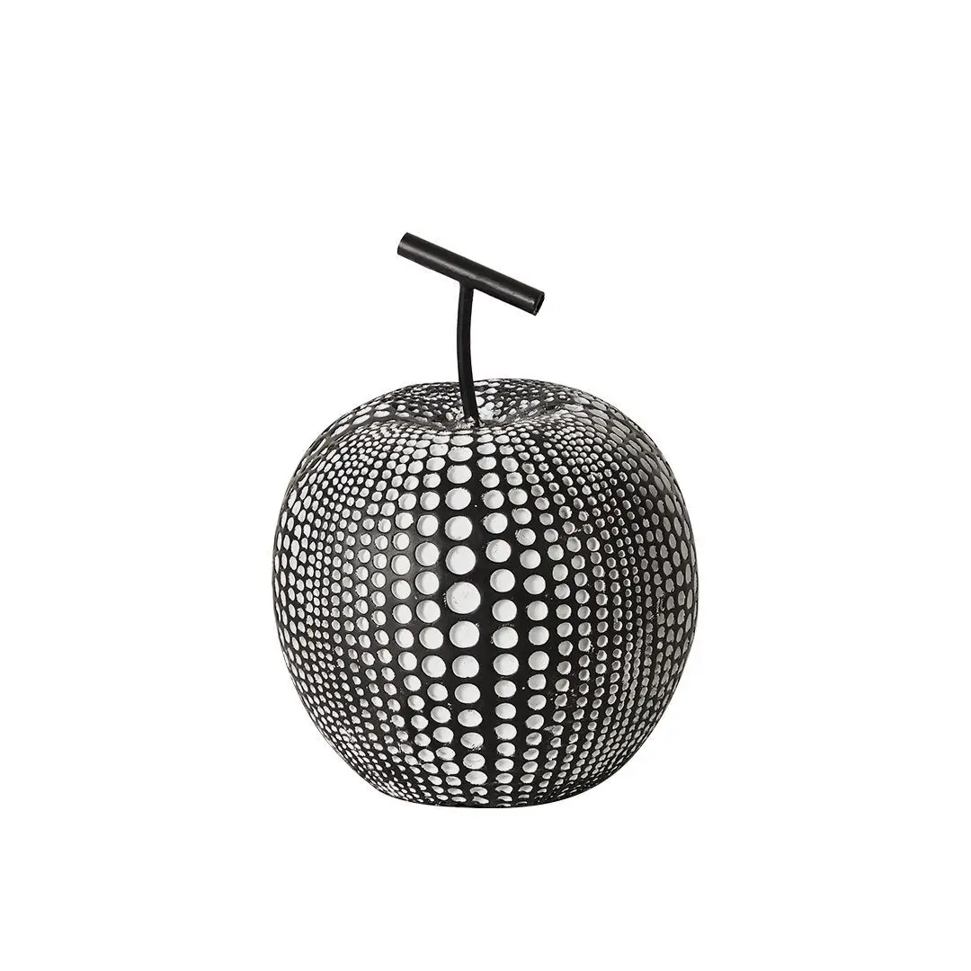 2Pcs Black White Polka Dot Apple Figurine Resin Craft Modern Minimalist Desktop Ornament For Living Room Office Bookshelf Table