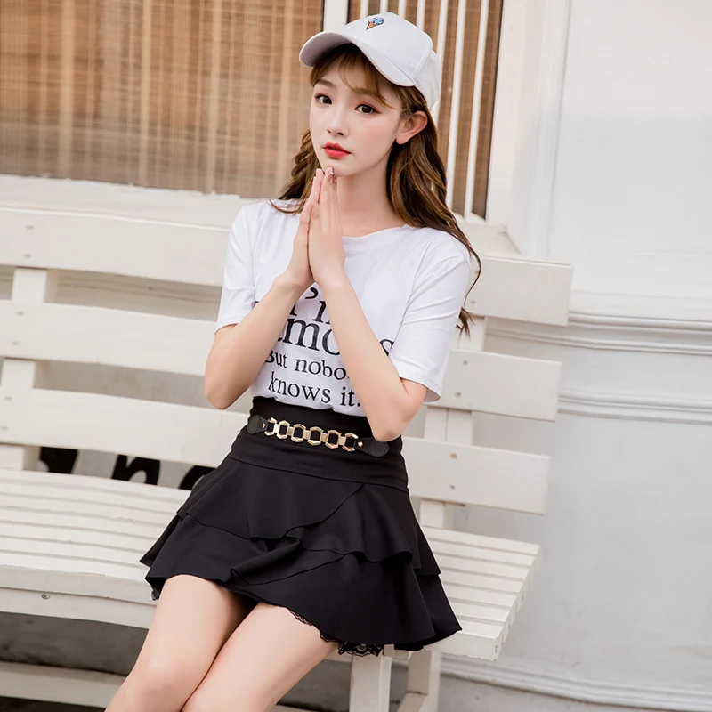 High Waist A-Line Skirt Women's Spring Summer Lace Patchwork Pleated Short Skirt Puffy Skirts Pleated Skirts Korean Style